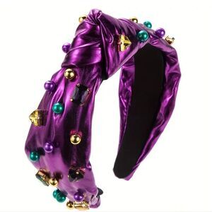 Mardi Gras jeweled Faux leather headband